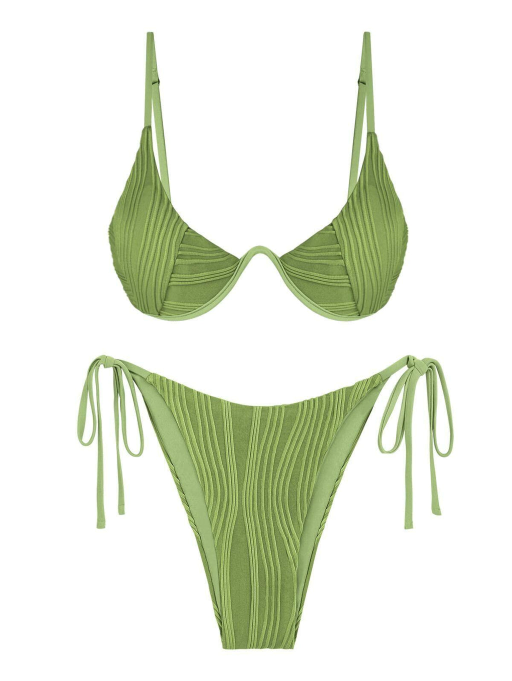 ZAFUL Womens High Cut Thong Bikini Set Swimsuit Sexy Green Size M