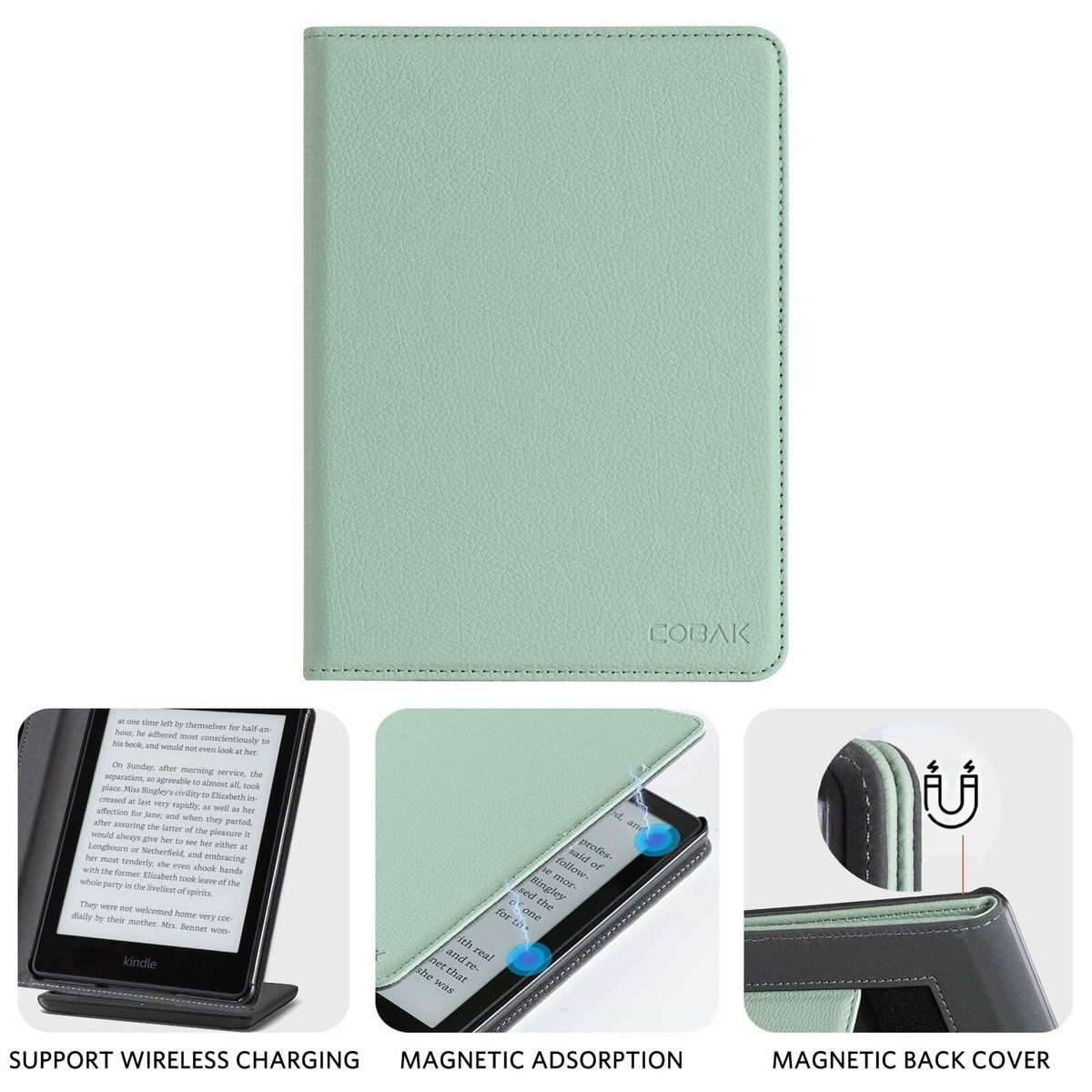 CoBak Kindle Paperwhite 11th Gen 6.8" PU Leather Case Stand Agave Green