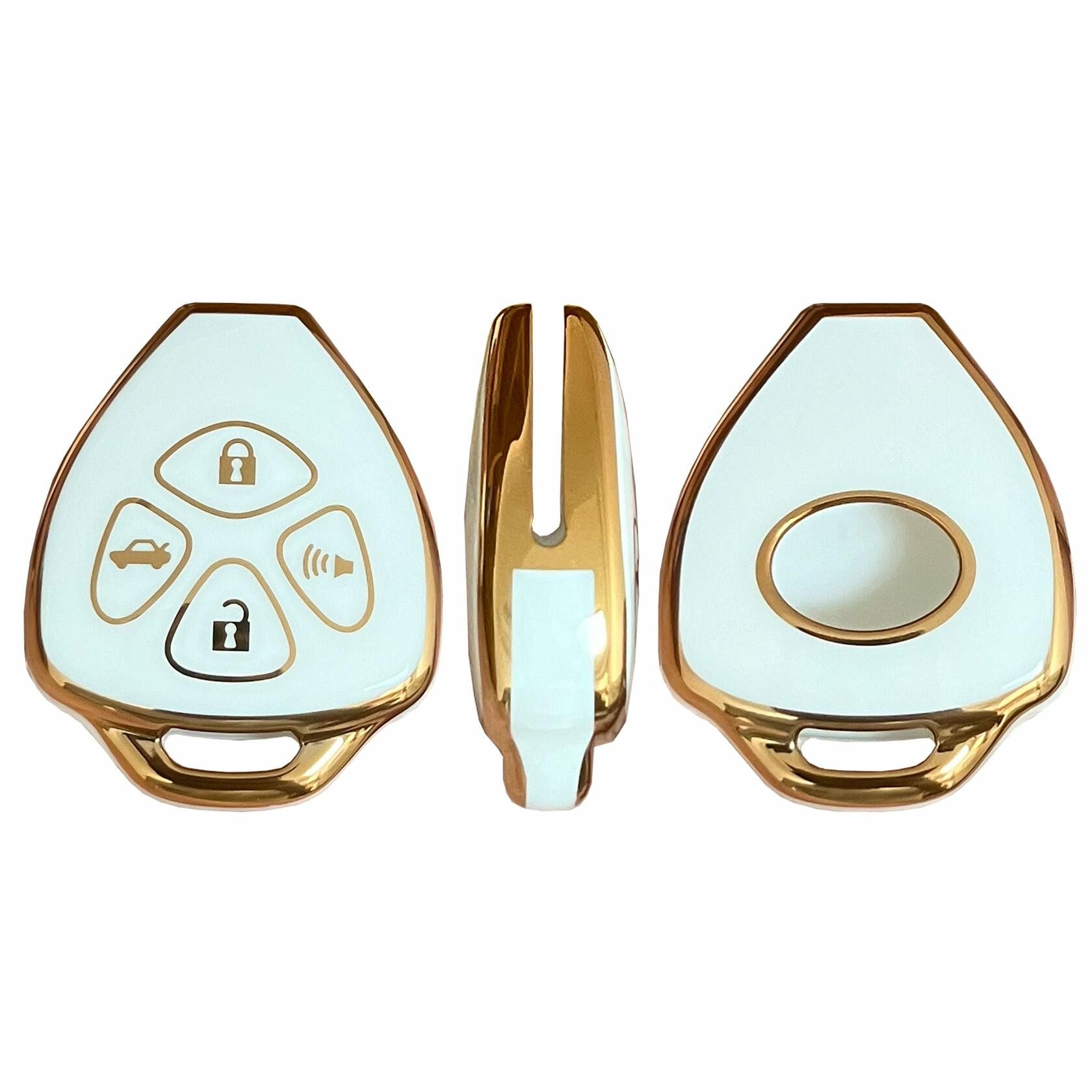 TAPAYICA Toyota Key Fob Cover 4 Buttons White-Gold TPU Shell with Keychain