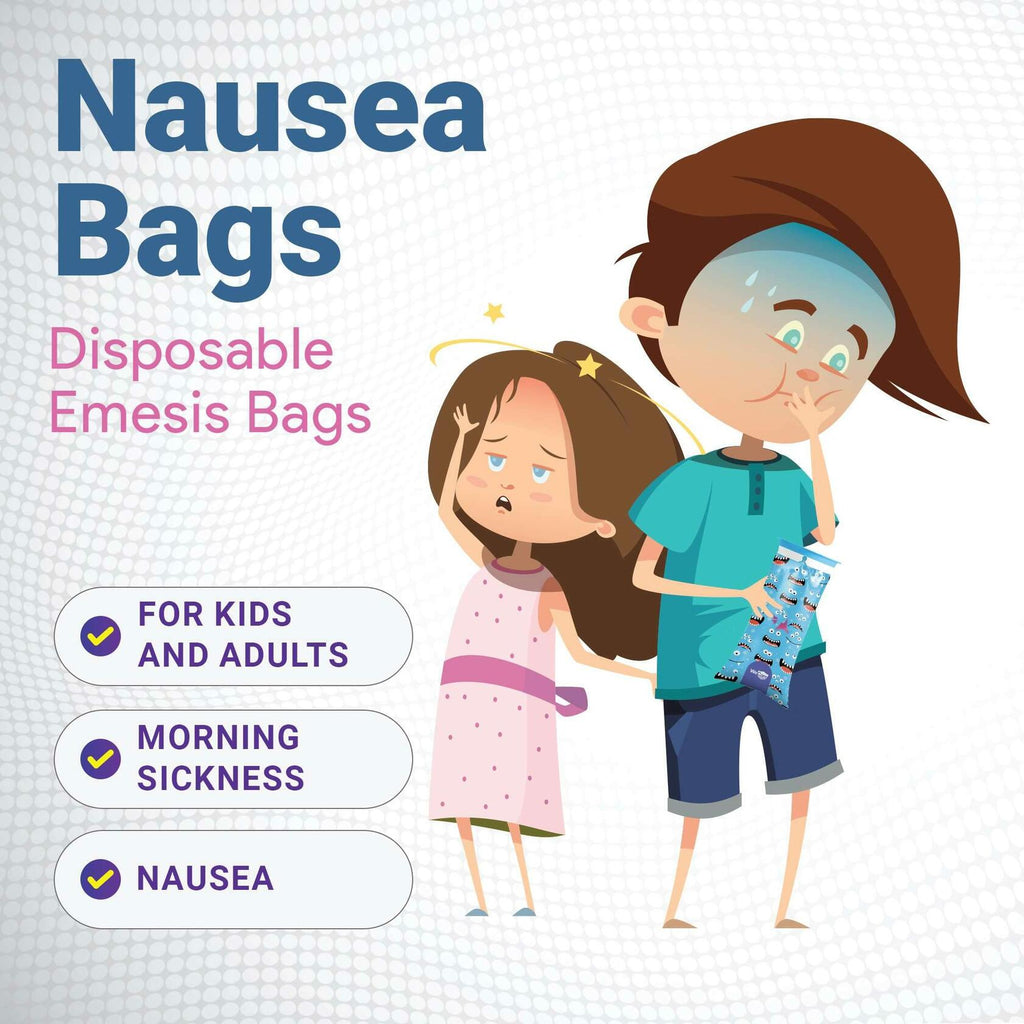 WECARE Kids Vomit Bags 5 Pack Disposable Leak Proof Self Sealing Monster Print