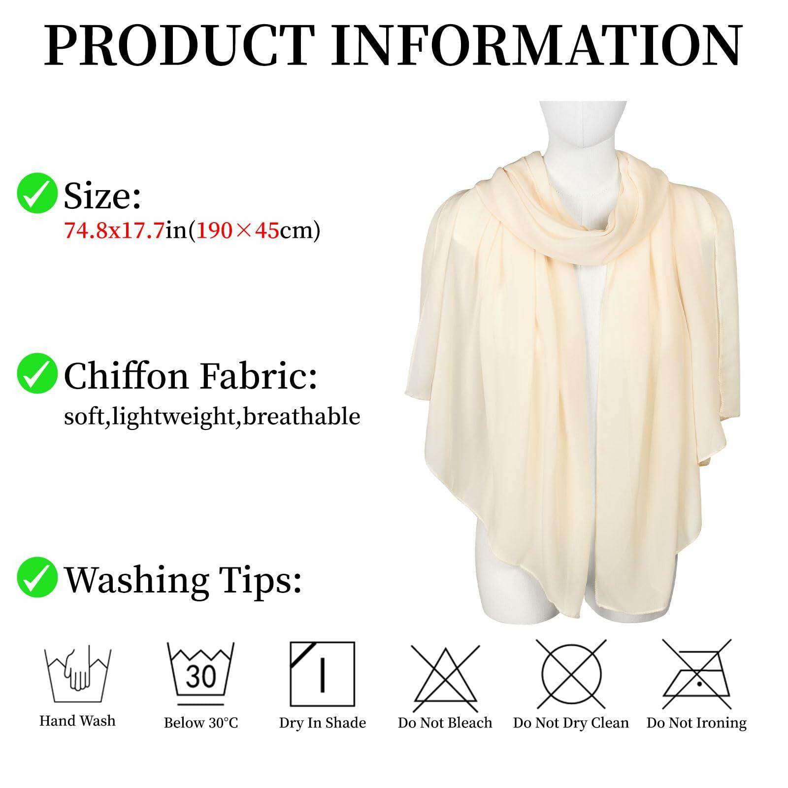 QIUTIMIY Sheer Chiffon Shawl Wrap Elegant Wedding Evening Scarf White W70cm