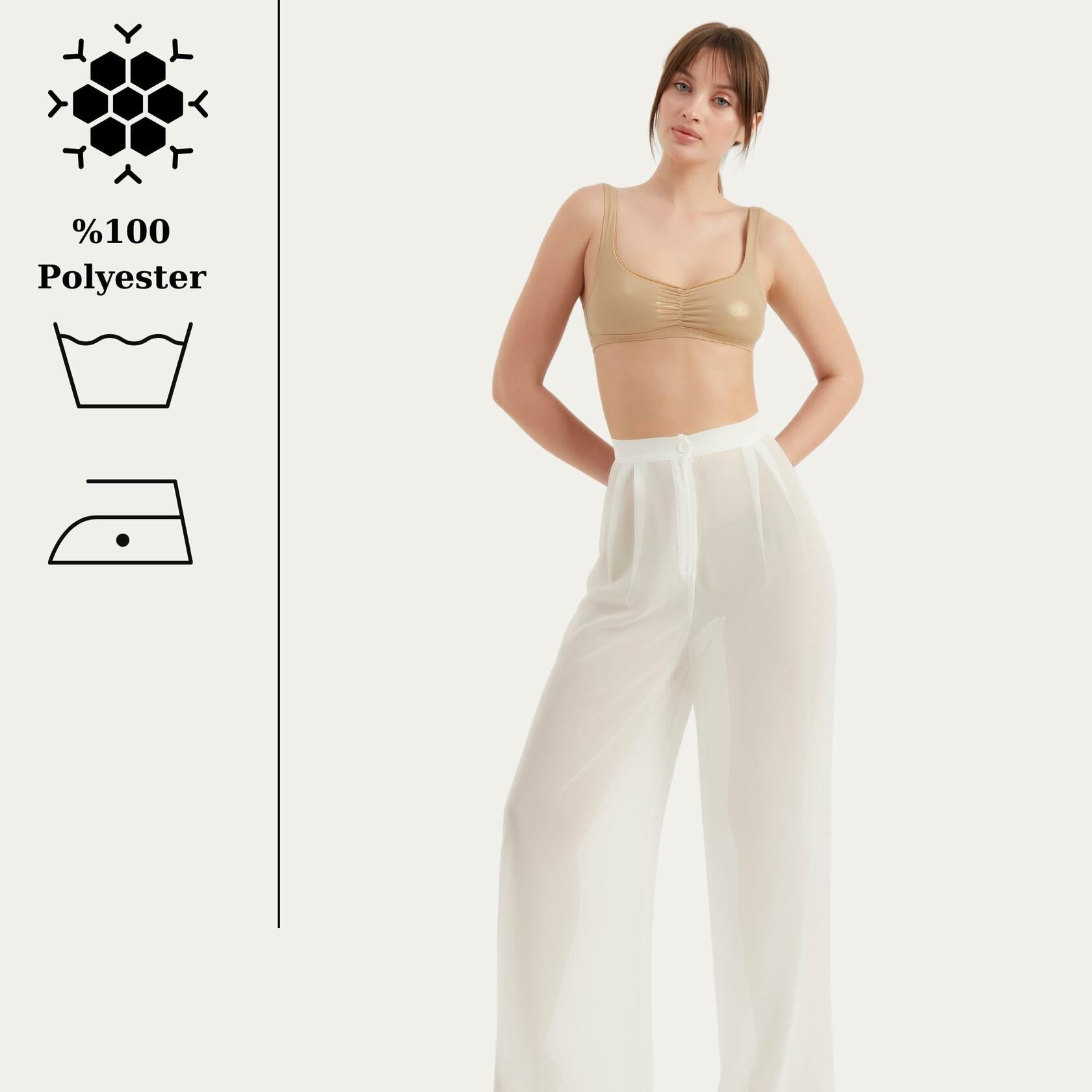 TUBANUR Women’s Chiffon Wide Leg Pants High Waist Palazzo Summer White XS