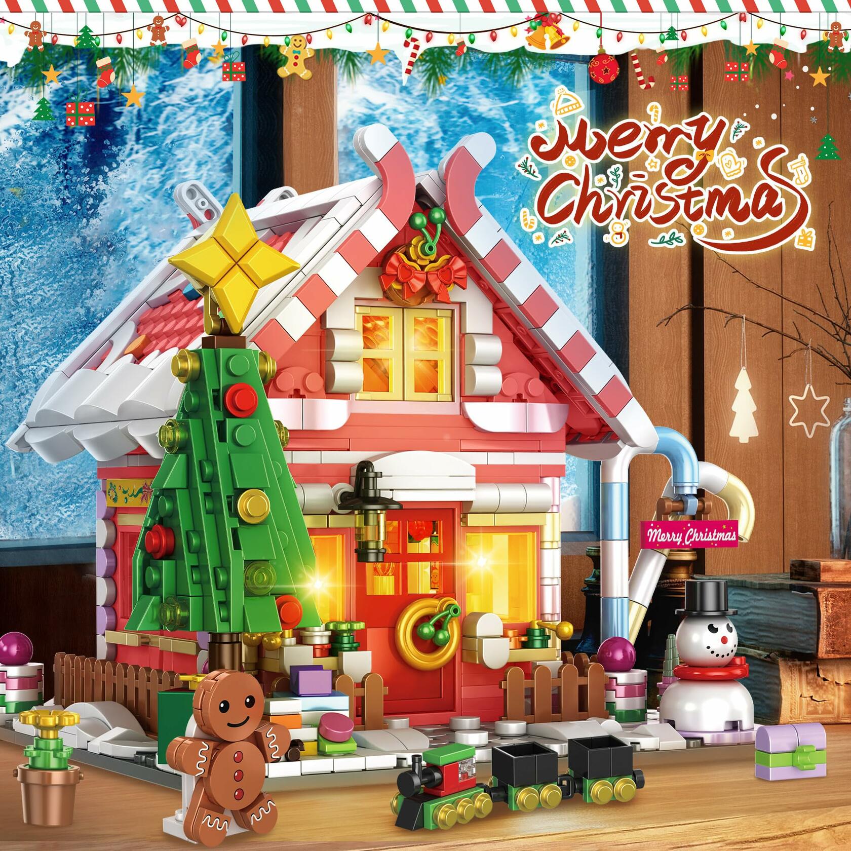 GIVFOZAY 1288PCS Christmas Gingerbread House Building Block Set Pink OPEN BOX