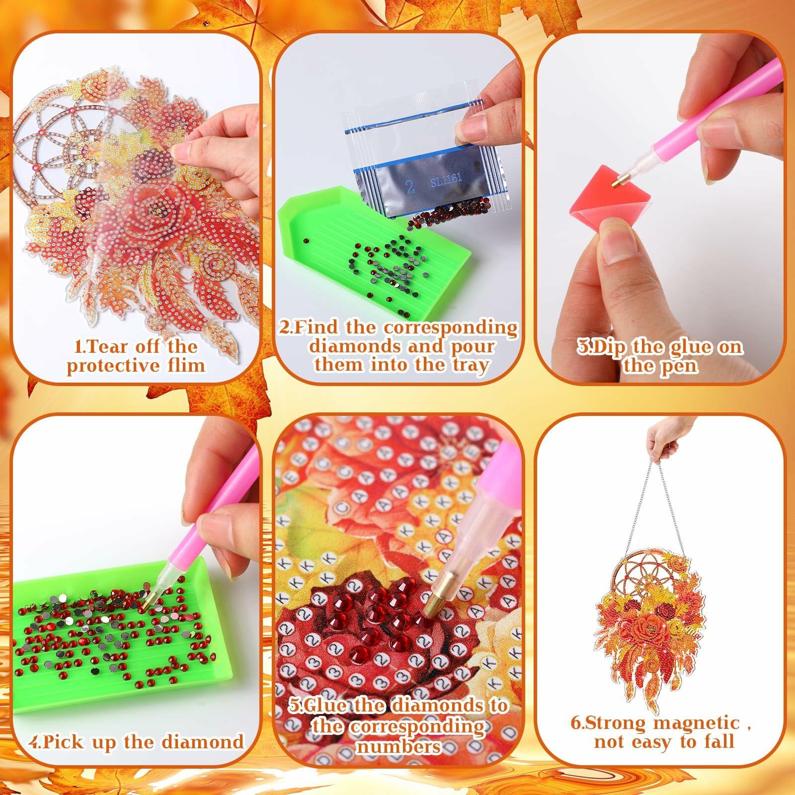 Saillong Fall Thanksgiving Diamond Art Suncatcher Pumpkin Hanging Decor 2PCS
