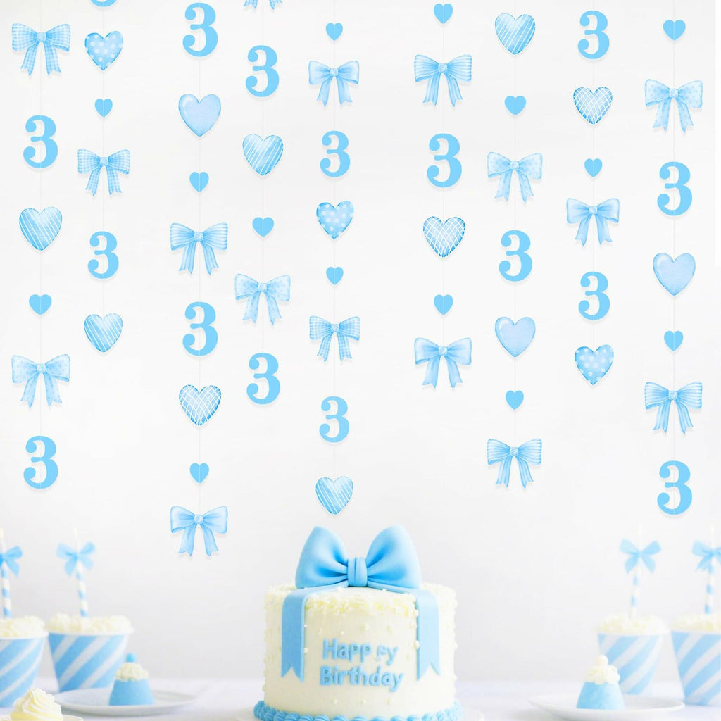 40Ft Blue 3rd Birthday Bow Garland Banner Heart Streamer Party Decor