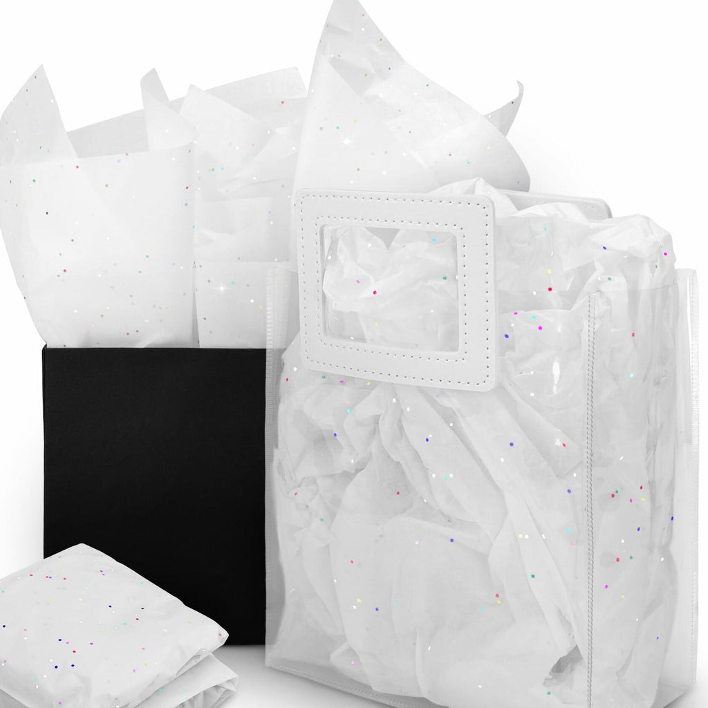 MR FIVE White Glitter Tissue Paper 14x20in 100 Sheets White Sparkle