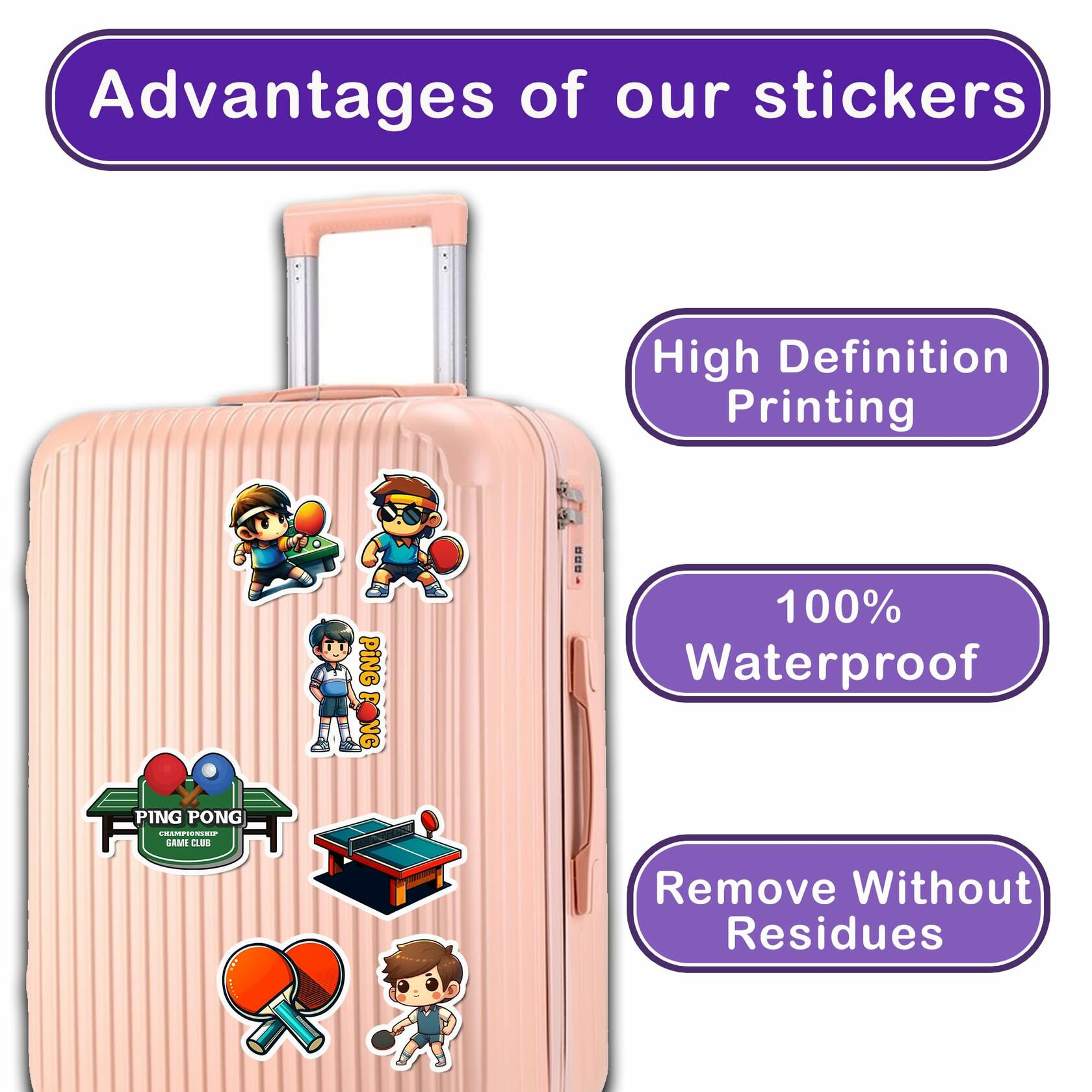 BIGZORO 50PCS Ping Pong Table Tennis Stickers Waterproof Vinyl Decals