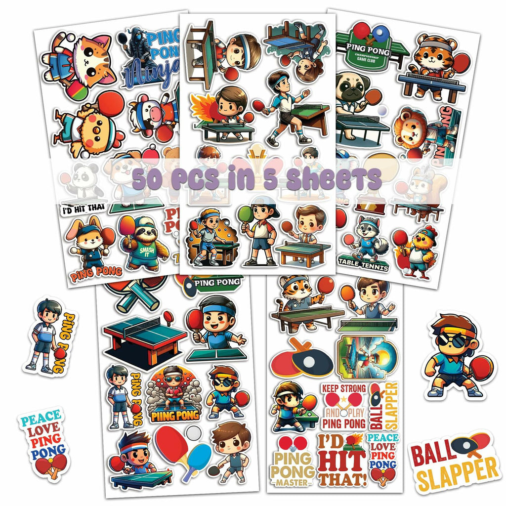 BIGZORO 50PCS Ping Pong Table Tennis Stickers Waterproof Vinyl Decals