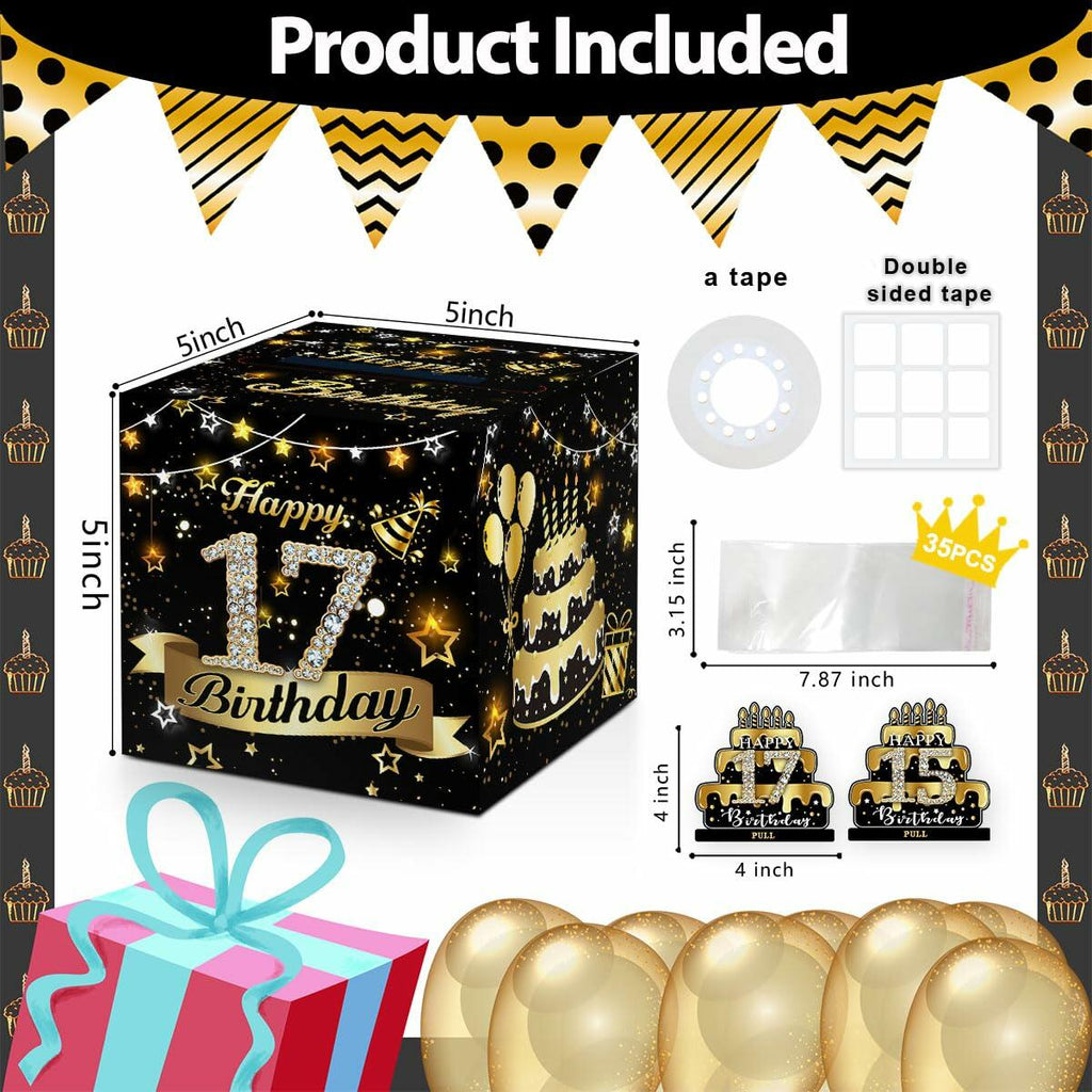 Toerifer Money Box Birthday Gift Black Gold 17th Birthday 35 Bags Size One Size