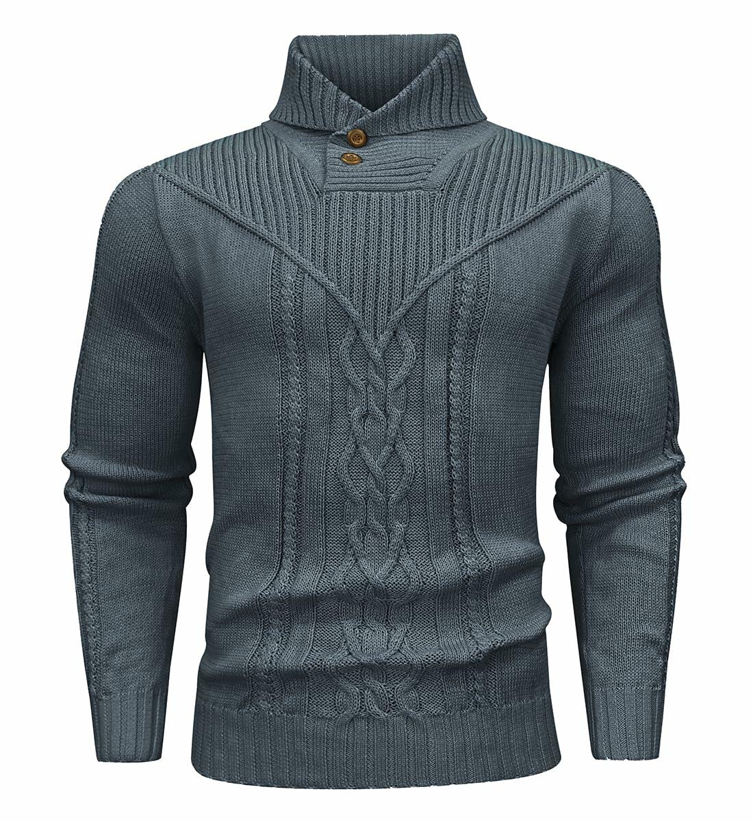 SAVKOOV Men's Shawl Collar Cable Knit Pullover Sweater Deep Gray Size 3X-Large