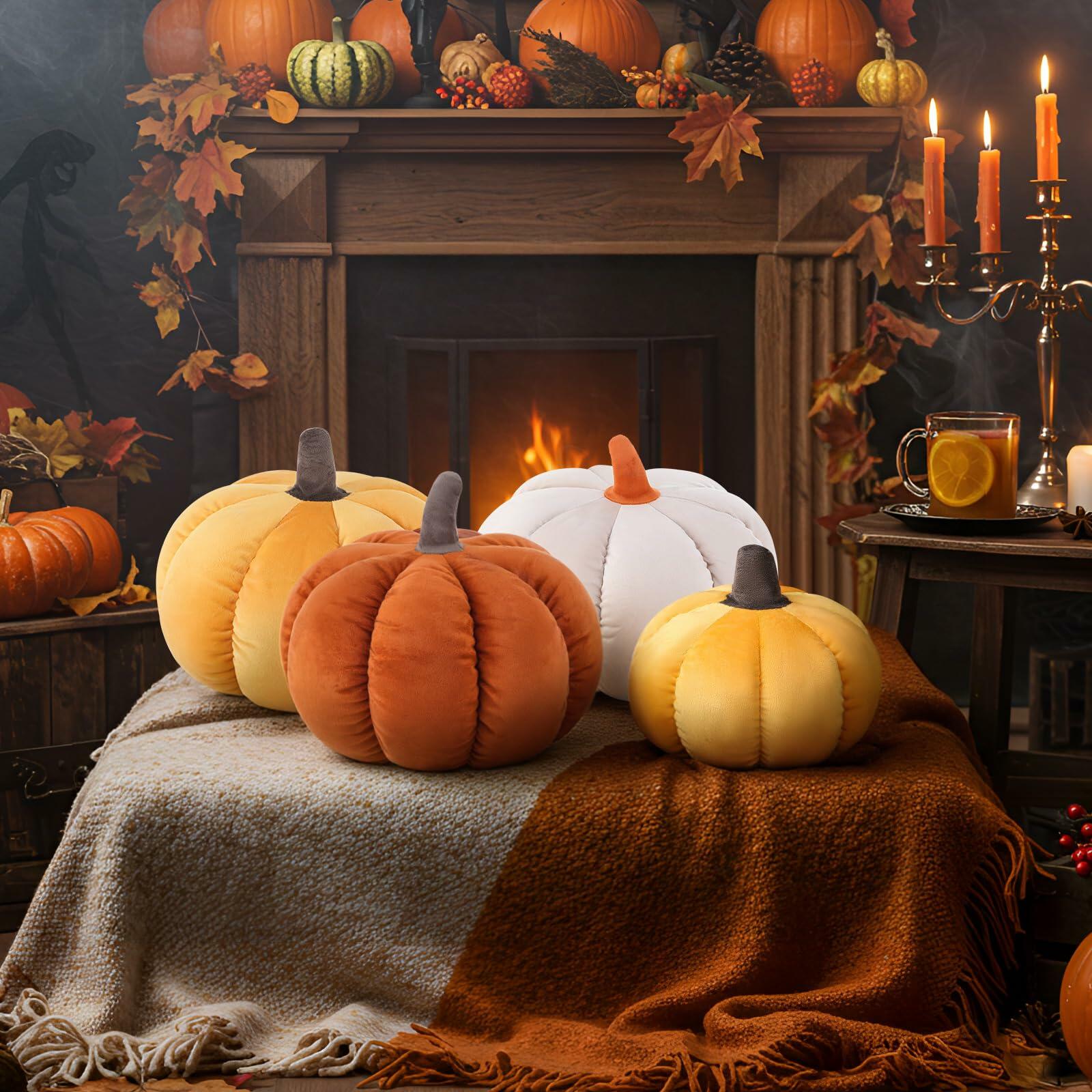 Yookeer 2PCS Halloween Pumpkin Throw Pillows Velvet 3D Soft Decorative Cushion