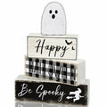 Yalikop Halloween Ghost Table Decor Wooden Block Signs Farmhouse 4 Pcs