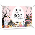 Mocsicka Little Boo Halloween Baby Shower Backdrop Banner Pink Black 70.8x43.3in
