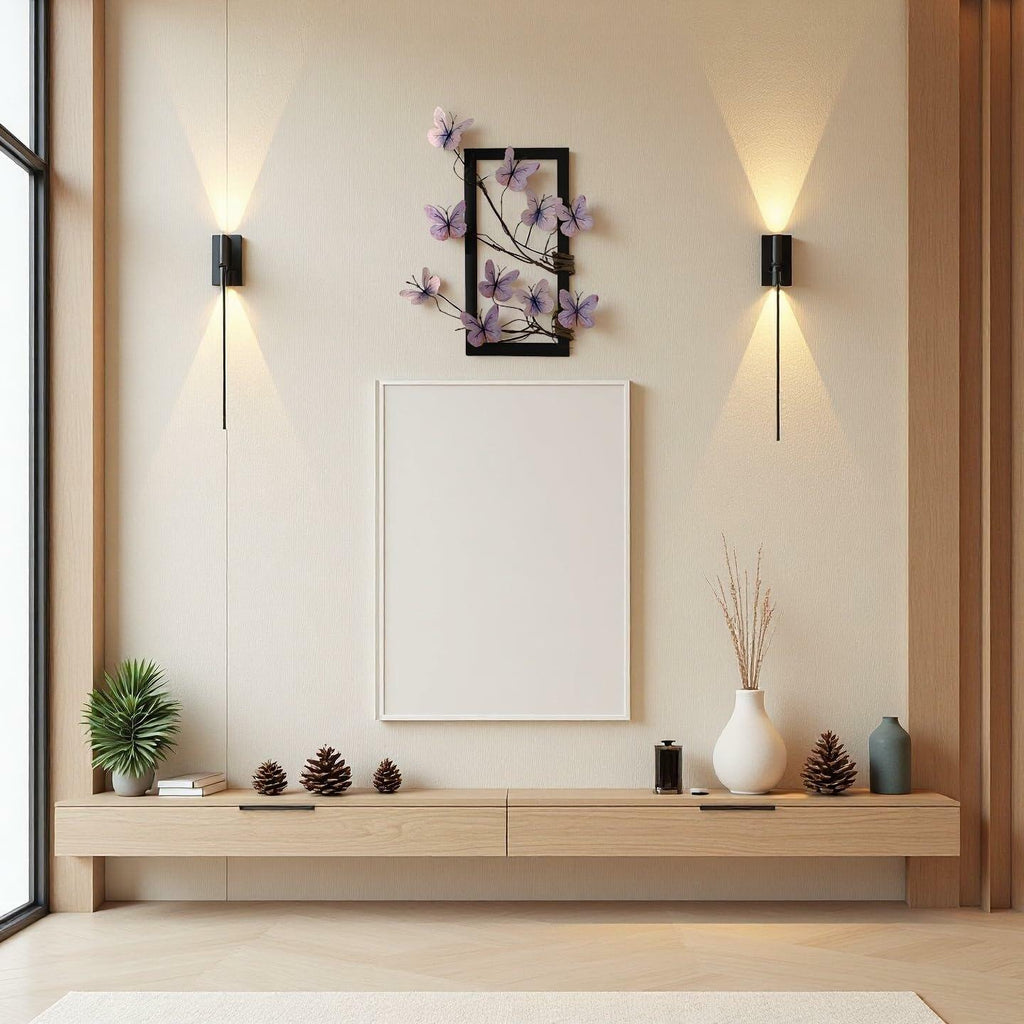 HMKAIJUFUL Handmade Butterfly Wall Art Wood Frame Blue Purple 16x8in