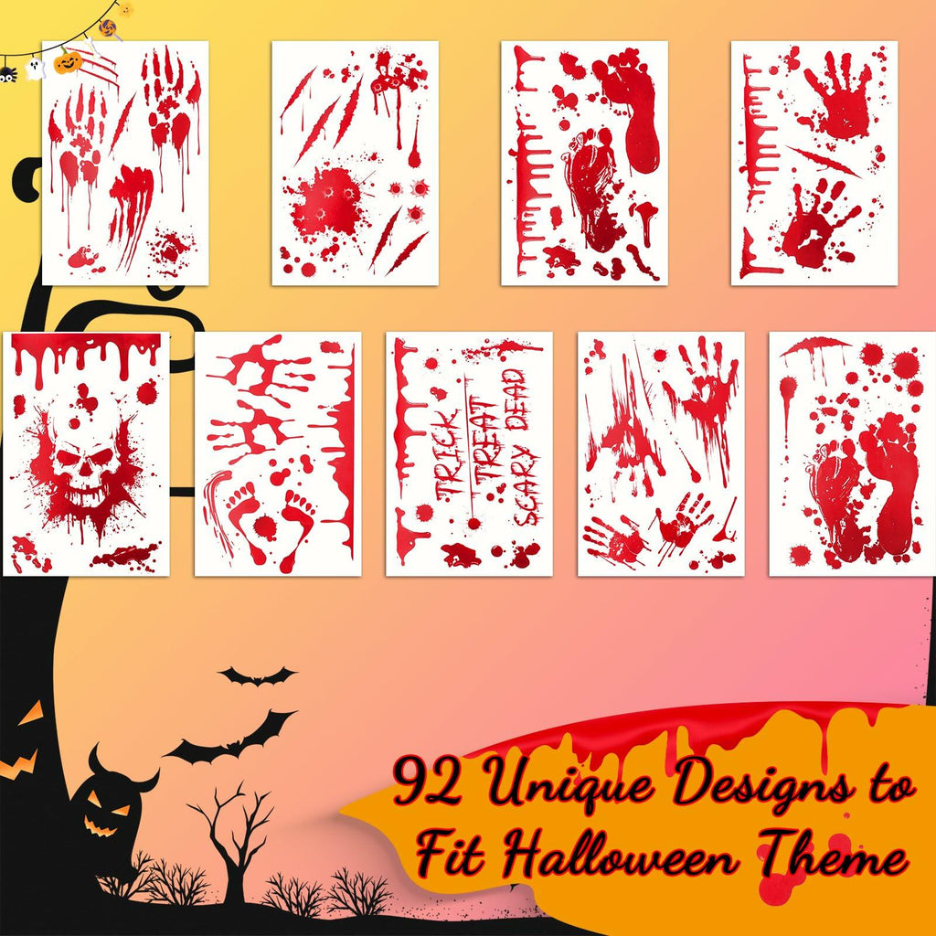 Oeyliz Halloween Window Stickers Bloody Hand & Footprint 9 Sheets Decor
