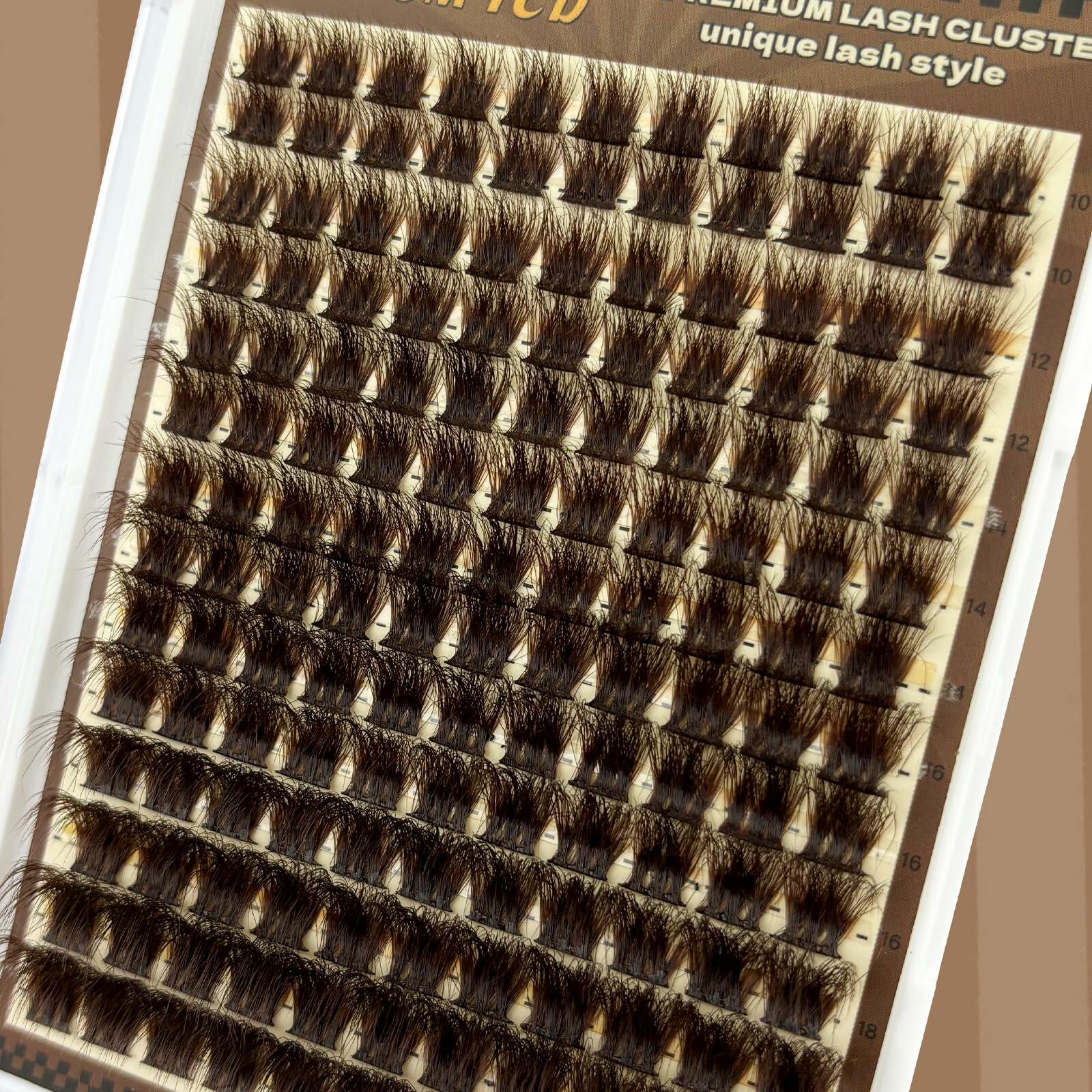 FOINEMYED Brown Lash Clusters 10-20mm 154PCS Fluffy Individual False Lashes