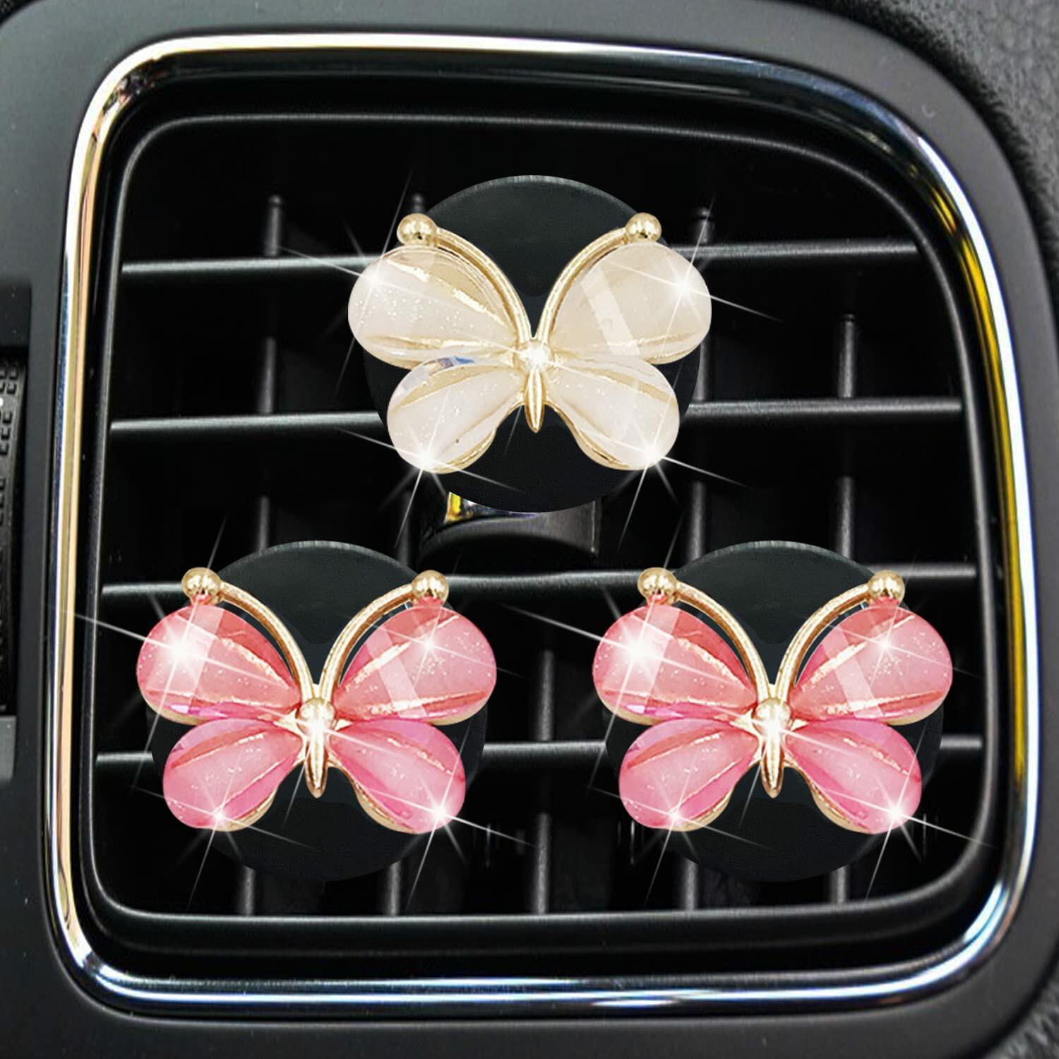 Cute Butterfly Air Vent Clips 3 Pcs Pink White Car Fresheners Diffuser