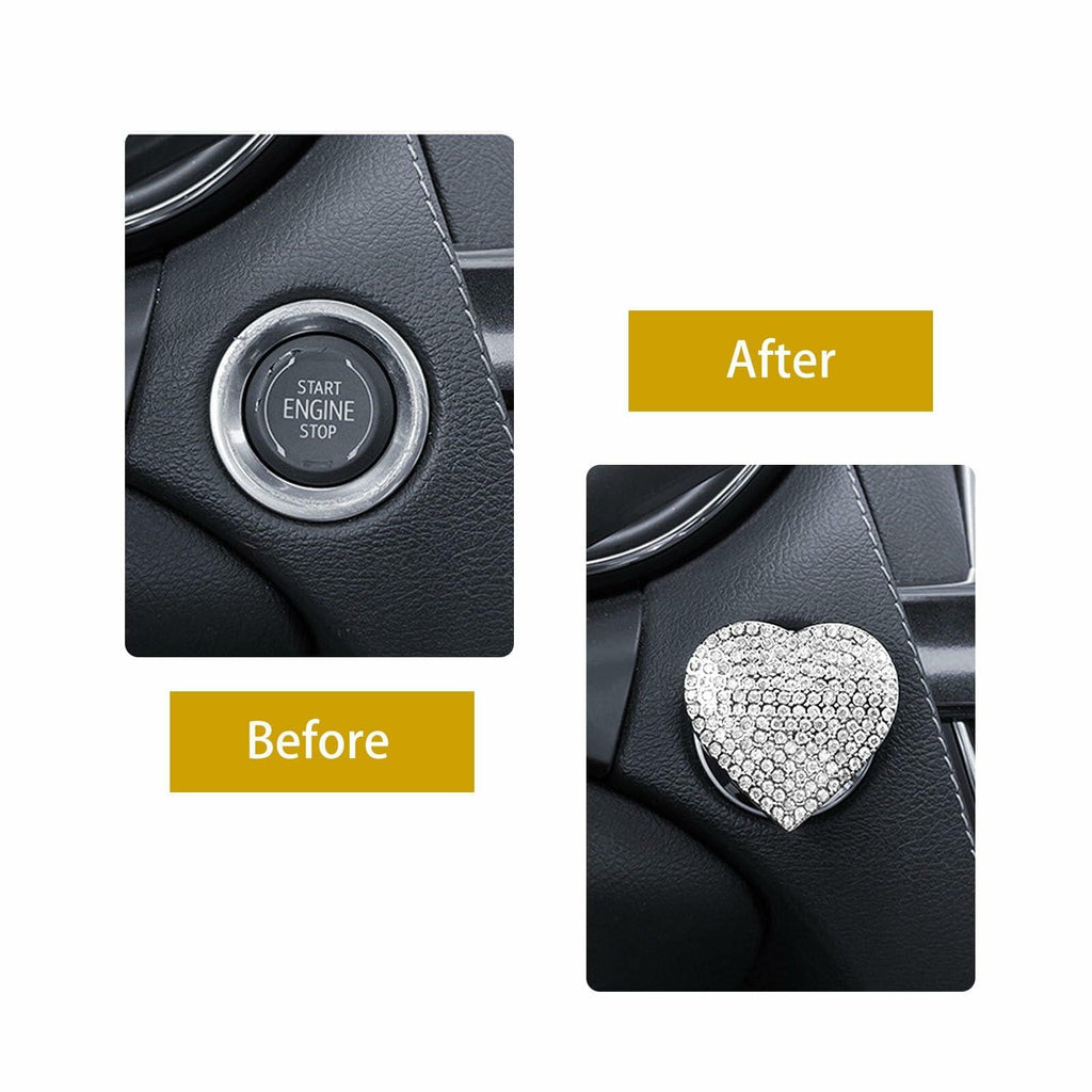Heart-Shaped Car Engine Start Button Cover Bling Interior Decor White