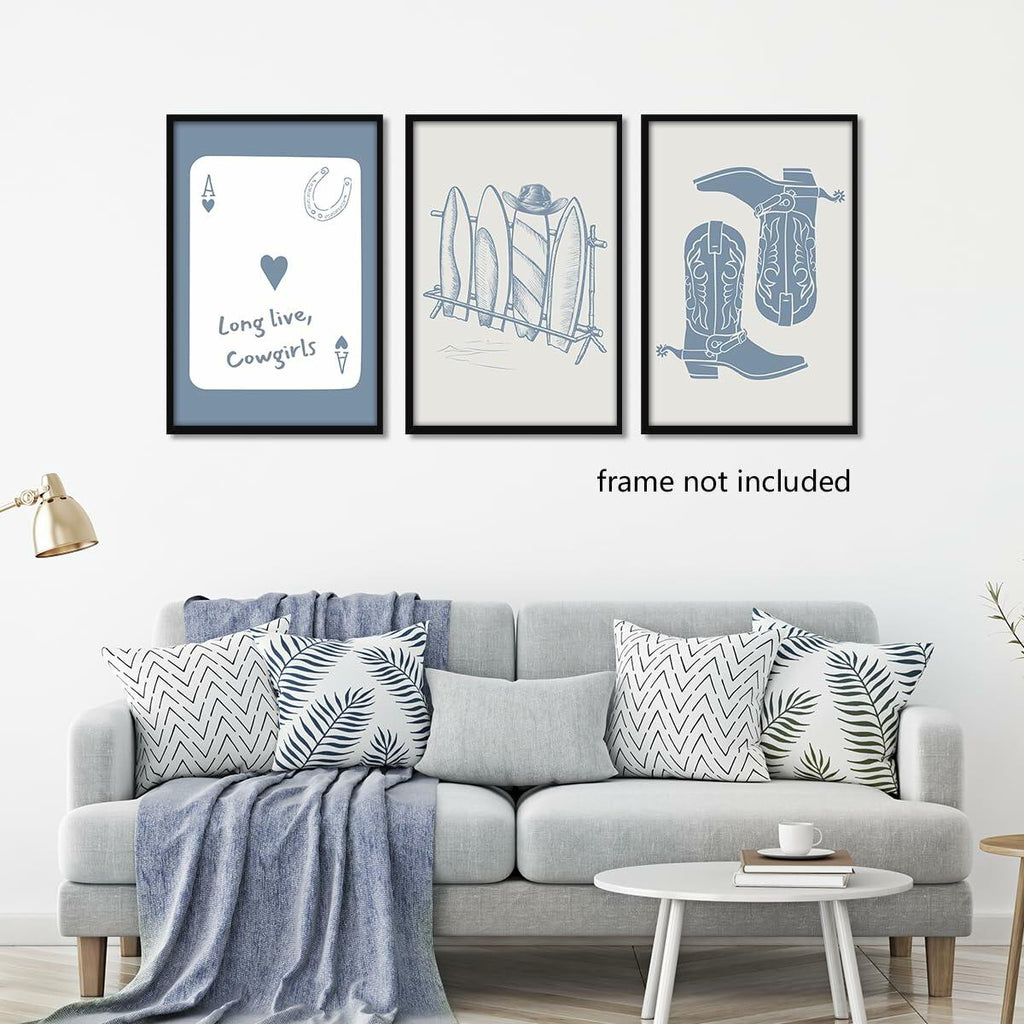 Venphude Coastal Art Canvas Set of 3 12x16in Unframed Blue Cowgirl Surfboard