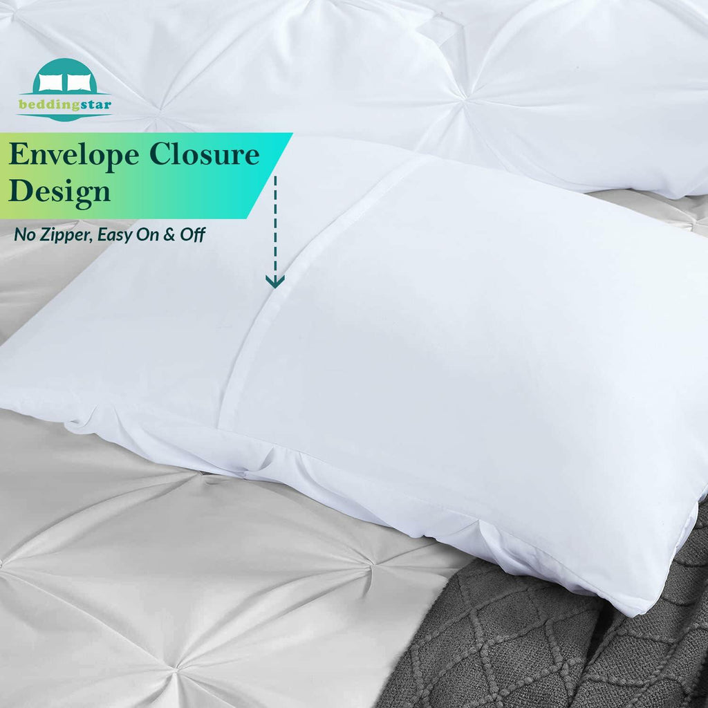 Queen Pillow Shams Set of 2 White Pinch Pleated 20x30 100% Egyptian Cotton