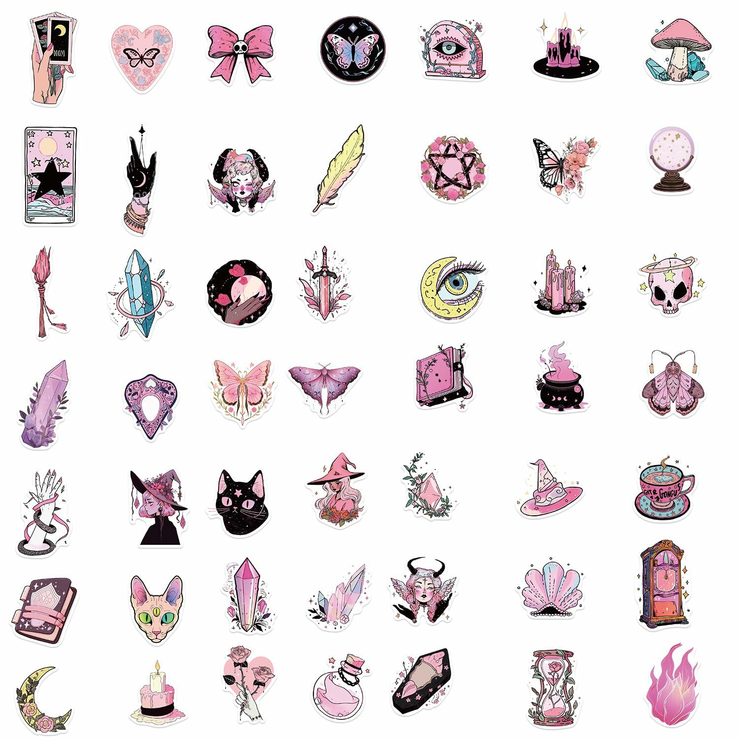 MKZ 50 PCS Waterproof Pink Witchy Stickers Vinyl Celestial Witchcraft