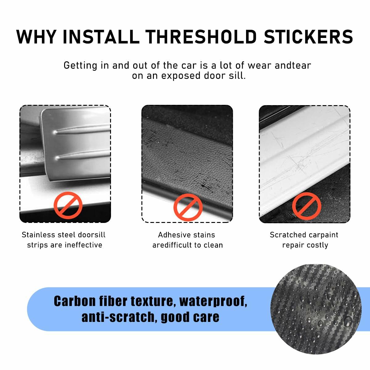 povtii Car Door Sill Protector 4 Pcs Carbon Fiber Anti Scratch Black