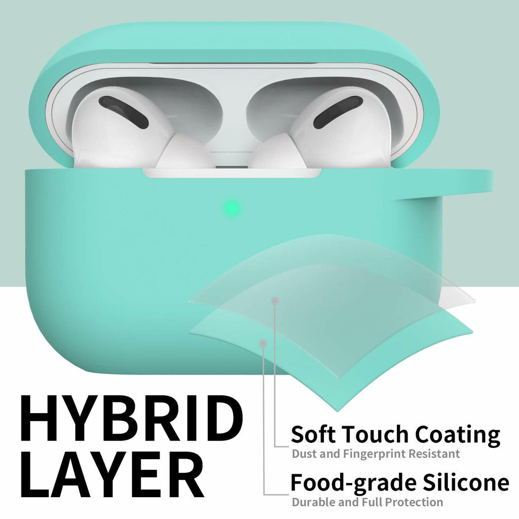 GMUDA Silicone Cover for AirPods Pro 1 & 2 with Keychain Mint Green