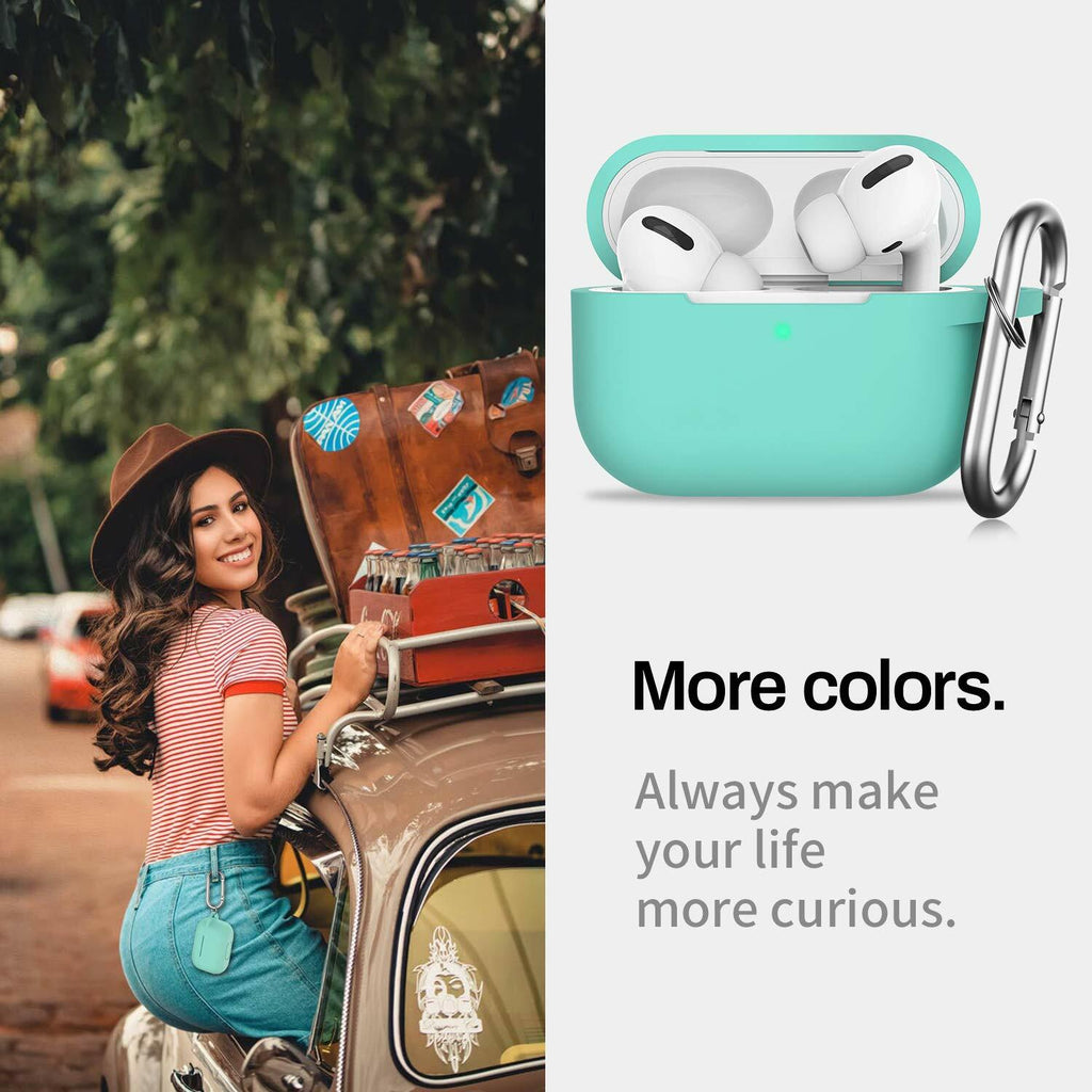 GMUDA Silicone Cover for AirPods Pro 1 & 2 with Keychain Mint Green