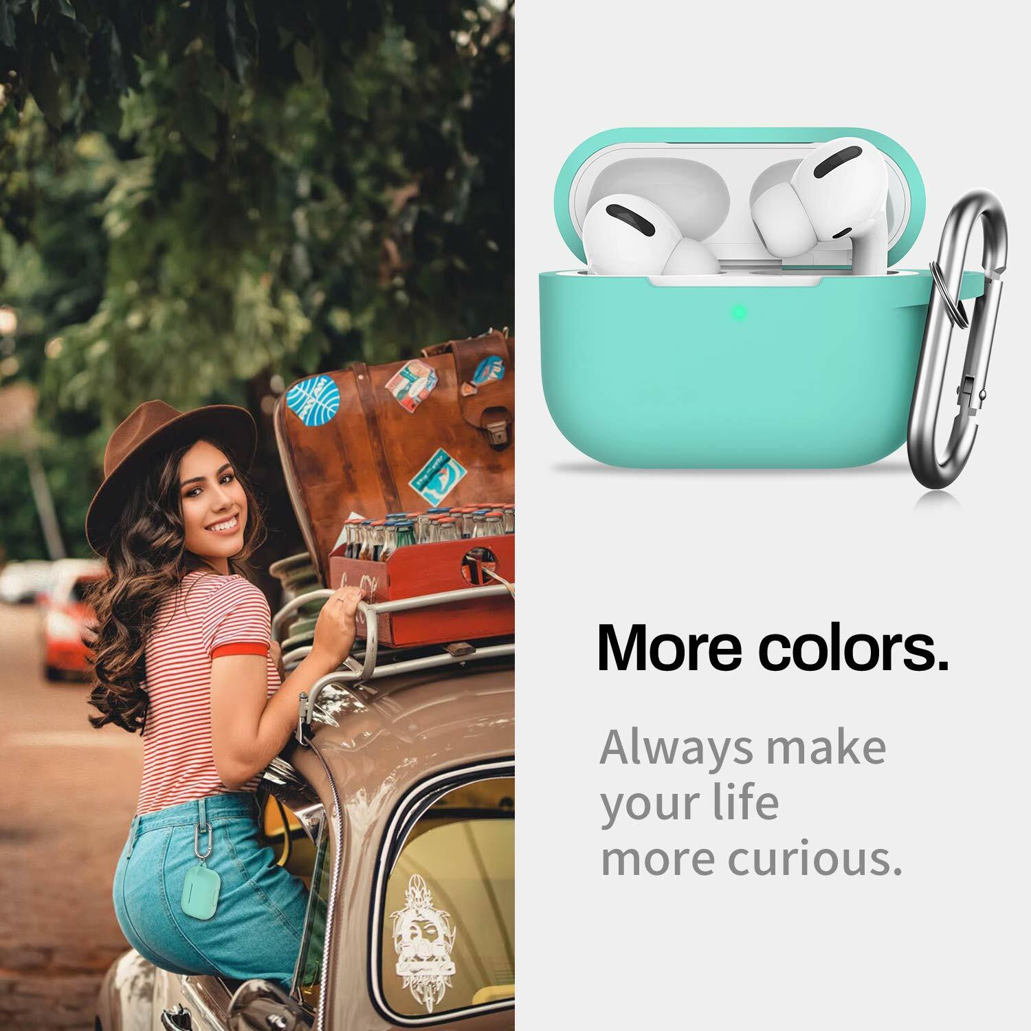 GMUDA Silicone Cover for AirPods Pro 1 & 2 with Keychain Mint Green