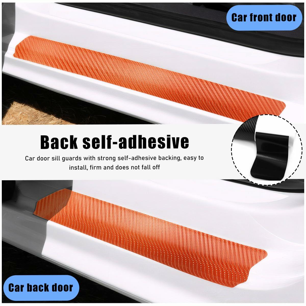povtii Car Door Sill Protector 4 Pcs Carbon Fiber Anti Scratch Black