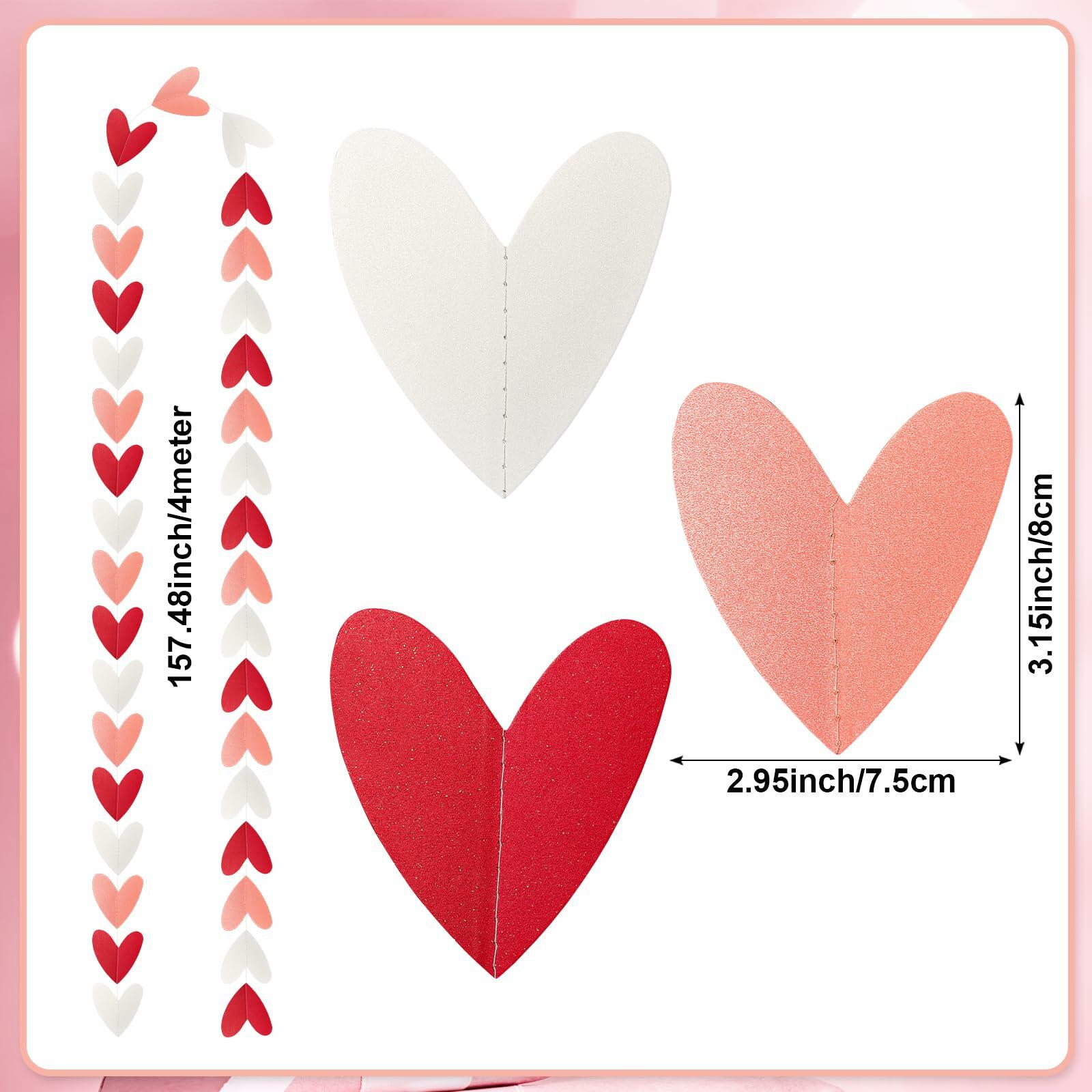 Heliltd Heart Garland 39ft Pink Red White Paper Banner Party Decor