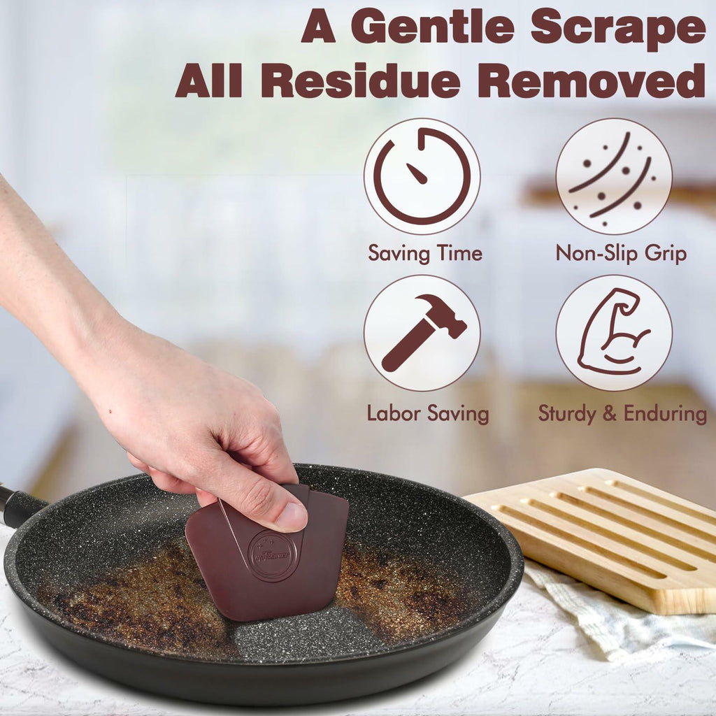 Pan Scraper Pot Scraper Plastic for Cast Iron Cookware 6 Pcs Brown