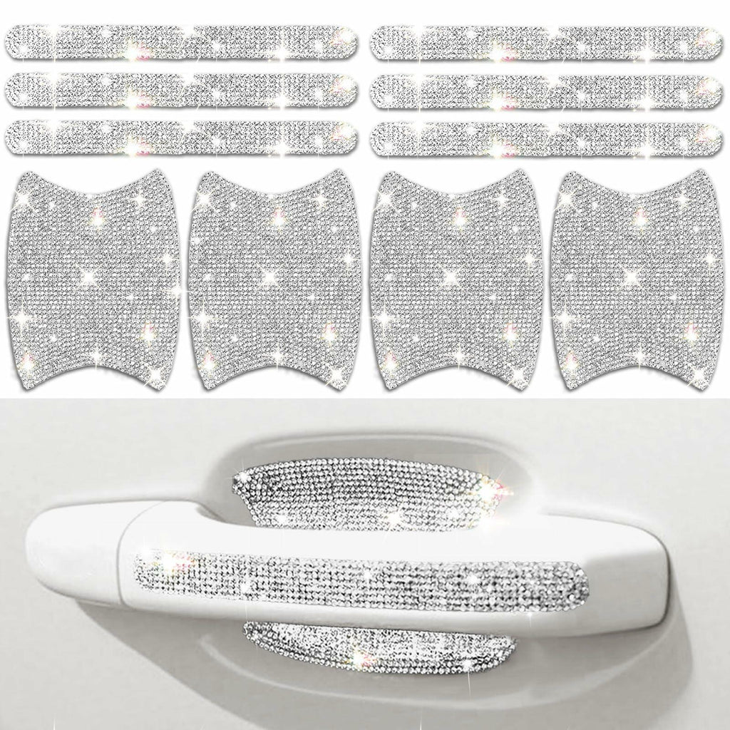 MUPEAK Car Door Handle Protector 10PCS White Sparkling Rhinestone Universal