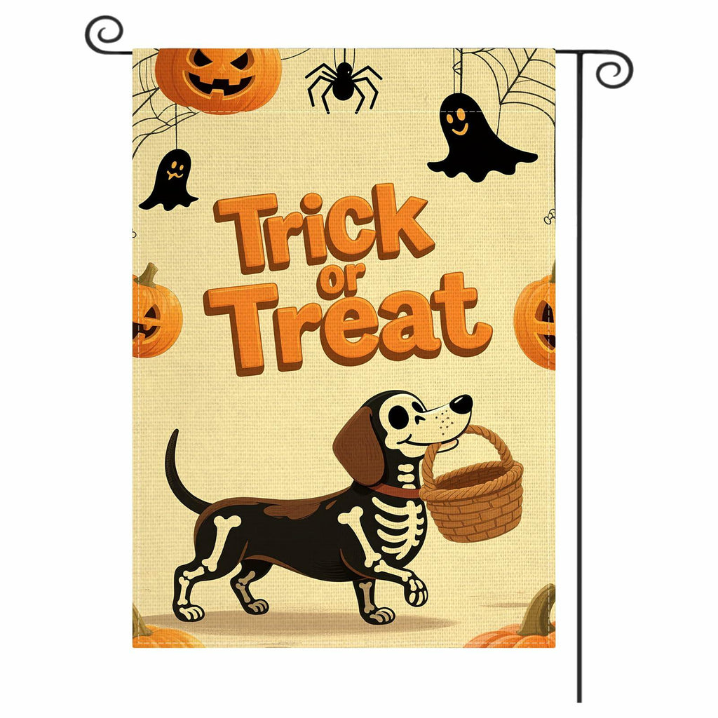 Halloween Trick or Treat Garden Flag 12x18 Double Sided Ghost Dog