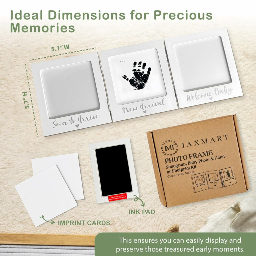 Sonogram Picture Frame with Inkless Hand Footprint Kit Gender Neutral Baby Decor
