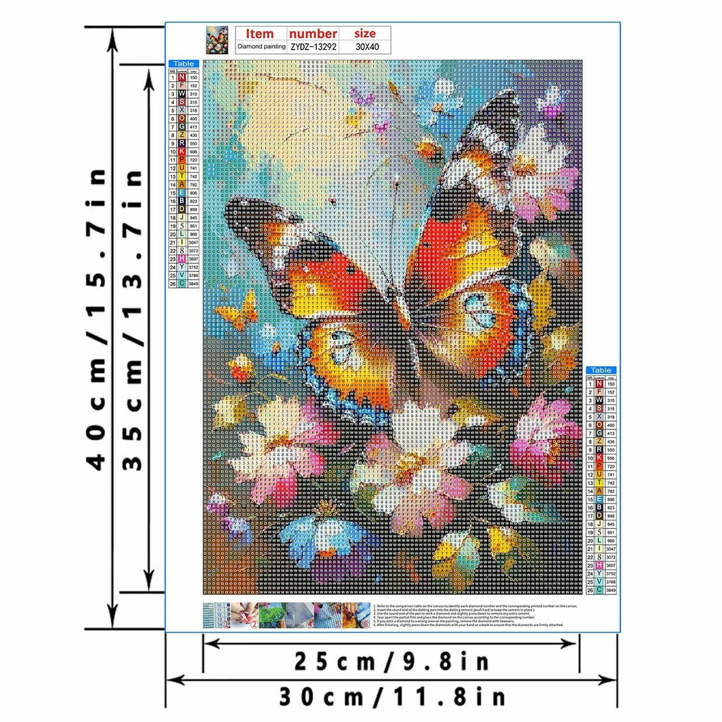 LYKEJI Butterfly Diamond Painting Kit 11.8x15.7 Inch Colorful 5D Full Round