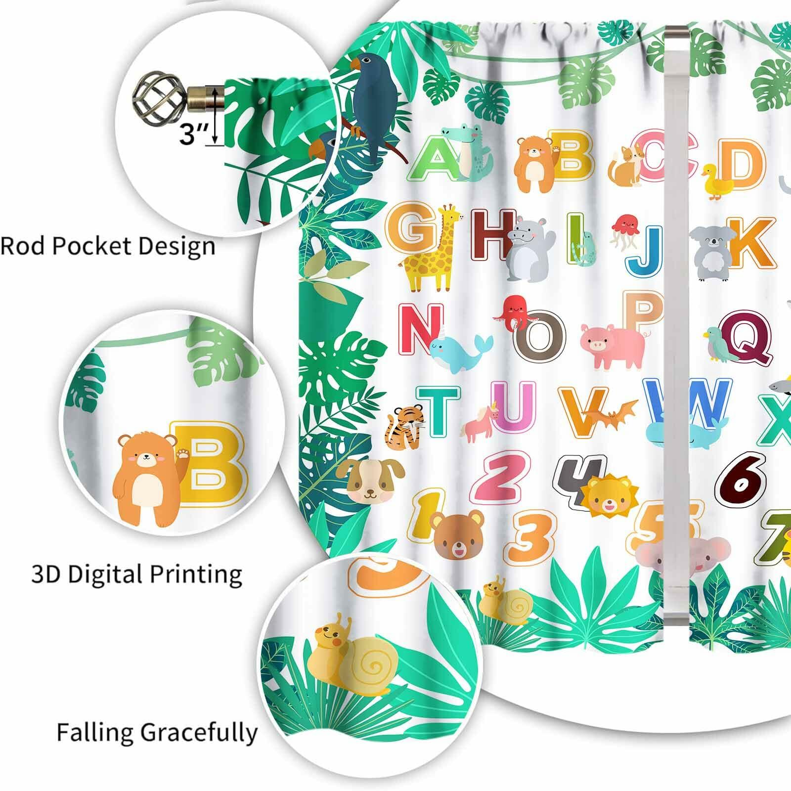 Lnepty Kids Alphabet ABC Curtains Woodland Animal Nursery 2pcs 42x45