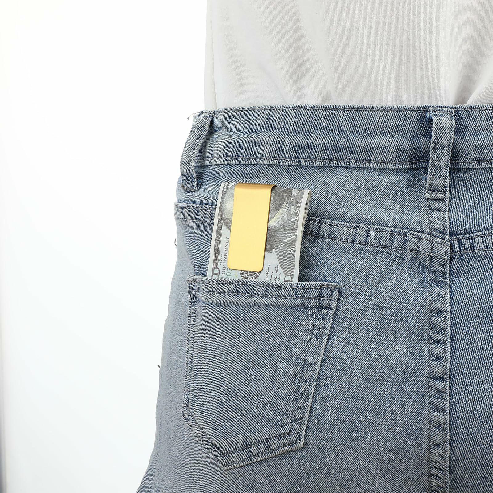 Qianyu Slim Money Clip 6 Pack Stainless Steel Cash Card Holder Gold Silver