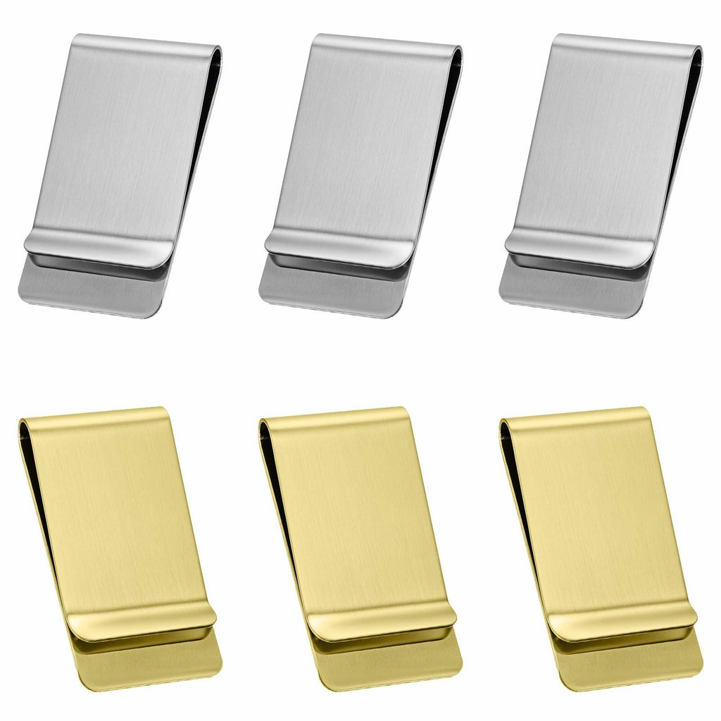 Qianyu Slim Money Clip 6 Pack Stainless Steel Cash Card Holder Gold Silver