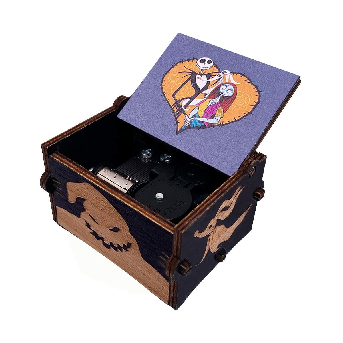 Wood Music Box Wind Up Laser Engraved Halloween Christmas Musical Gift