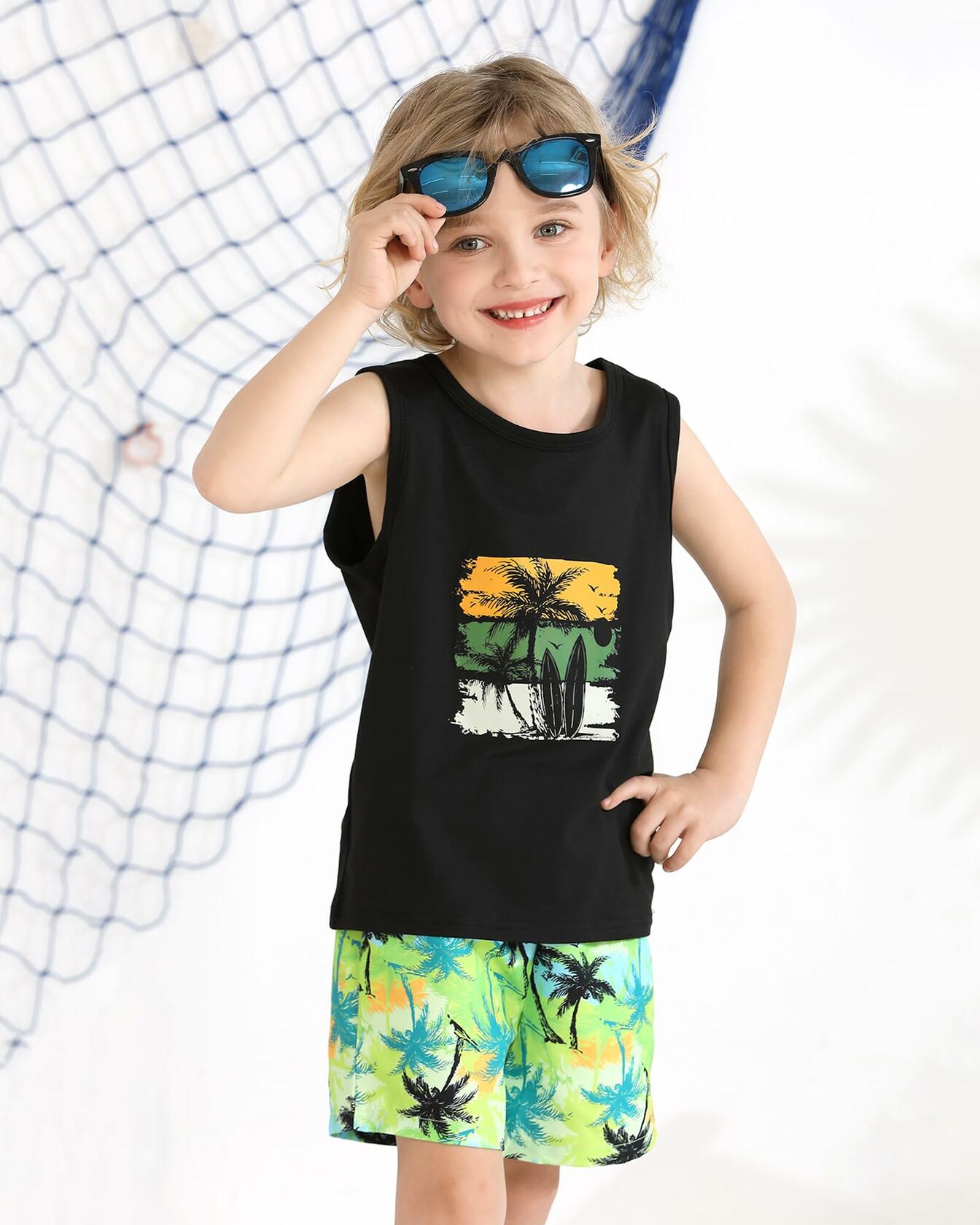NZRVAWS Toddler Boy Summer Outfit 2pcs Tank Top Shorts Set Hawaiian