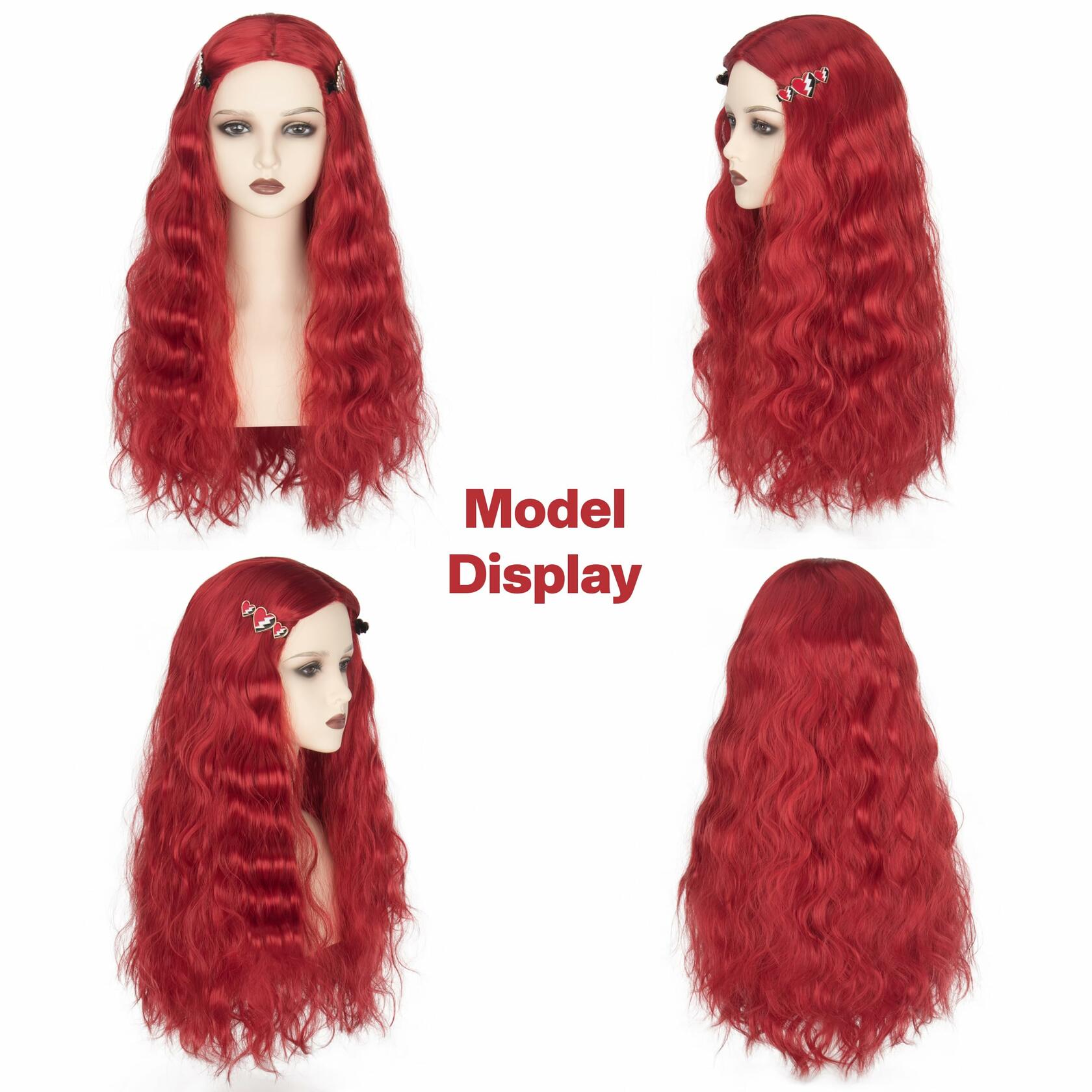 Miss U Hair Long Wavy Red Wig Women Middle Part Hair Clips Cosplay Halloween