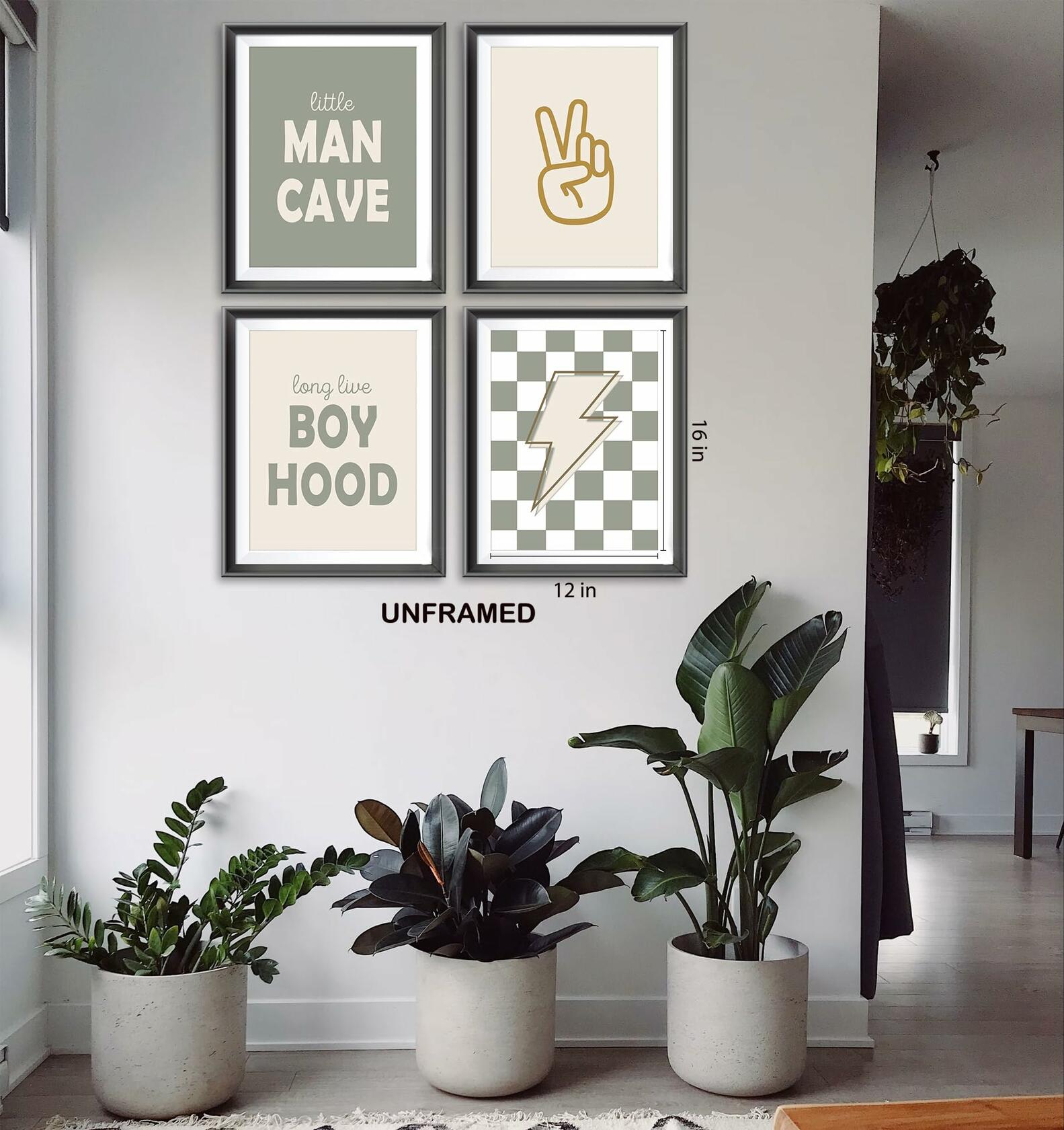 AEHIE Little Man Cave Retro Checkered Lightning Peace Sign 8x10in 4pcs Green
