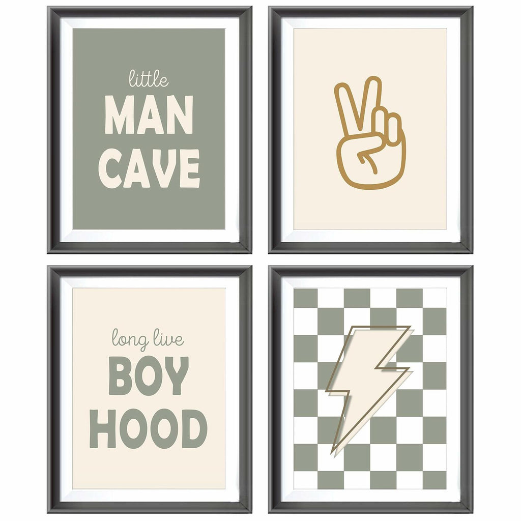 AEHIE Little Man Cave Retro Checkered Lightning Peace Sign 8x10in 4pcs Green