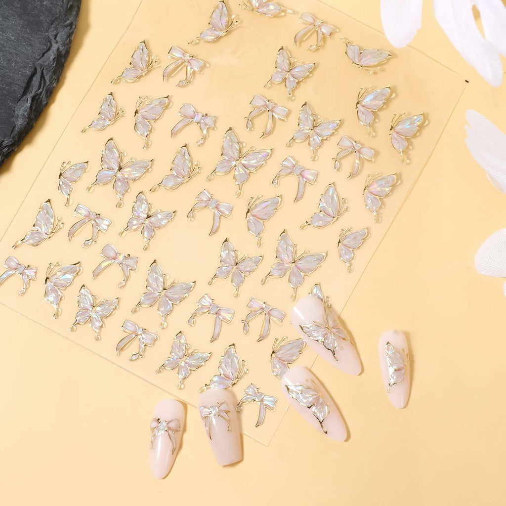Prasacco Butterfly Nail Stickers 5D Embossed Gold Shell Nail Art Decals