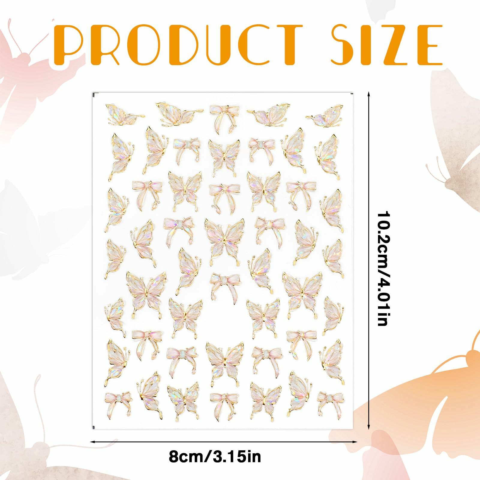 Prasacco Butterfly Nail Stickers 5D Embossed Gold Shell Nail Art Decals