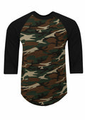 Shaka Wear Baseball Raglan Shirt 3/4 Sleeve Camo Green/Black Size M