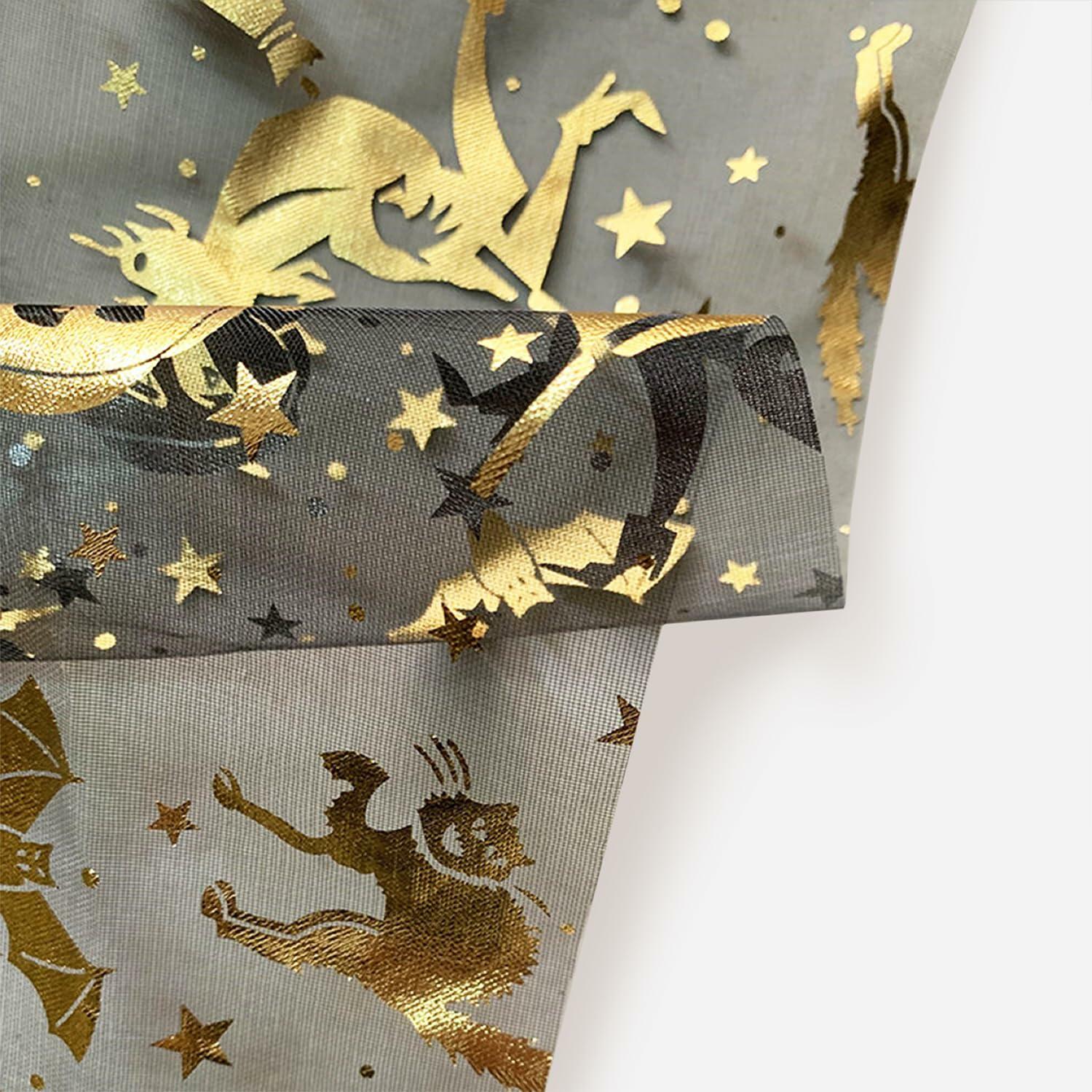 Sioloc Halloween Table Runner Gold Foil Witch Bat Pumpkin Sheer Polyester