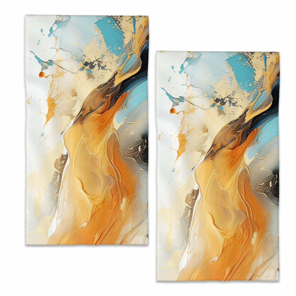 BIGXIUKA Gold Blue Marble Hand Towels Set of 2 28x14 Inch