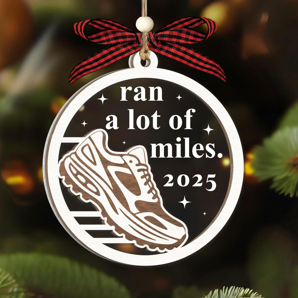 Hangwoous Marathon Runner Wooden Ornament 2 Layer Christmas Tree Sport